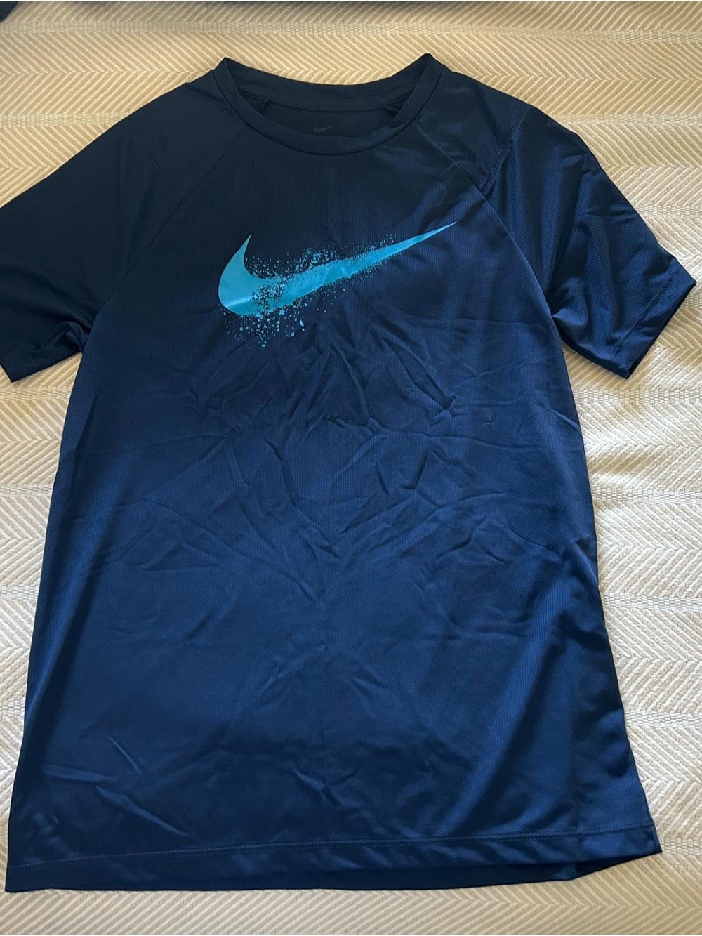 Nike Boy’s Navy Blue Dri-FIT Tee with Aqua Swoosh